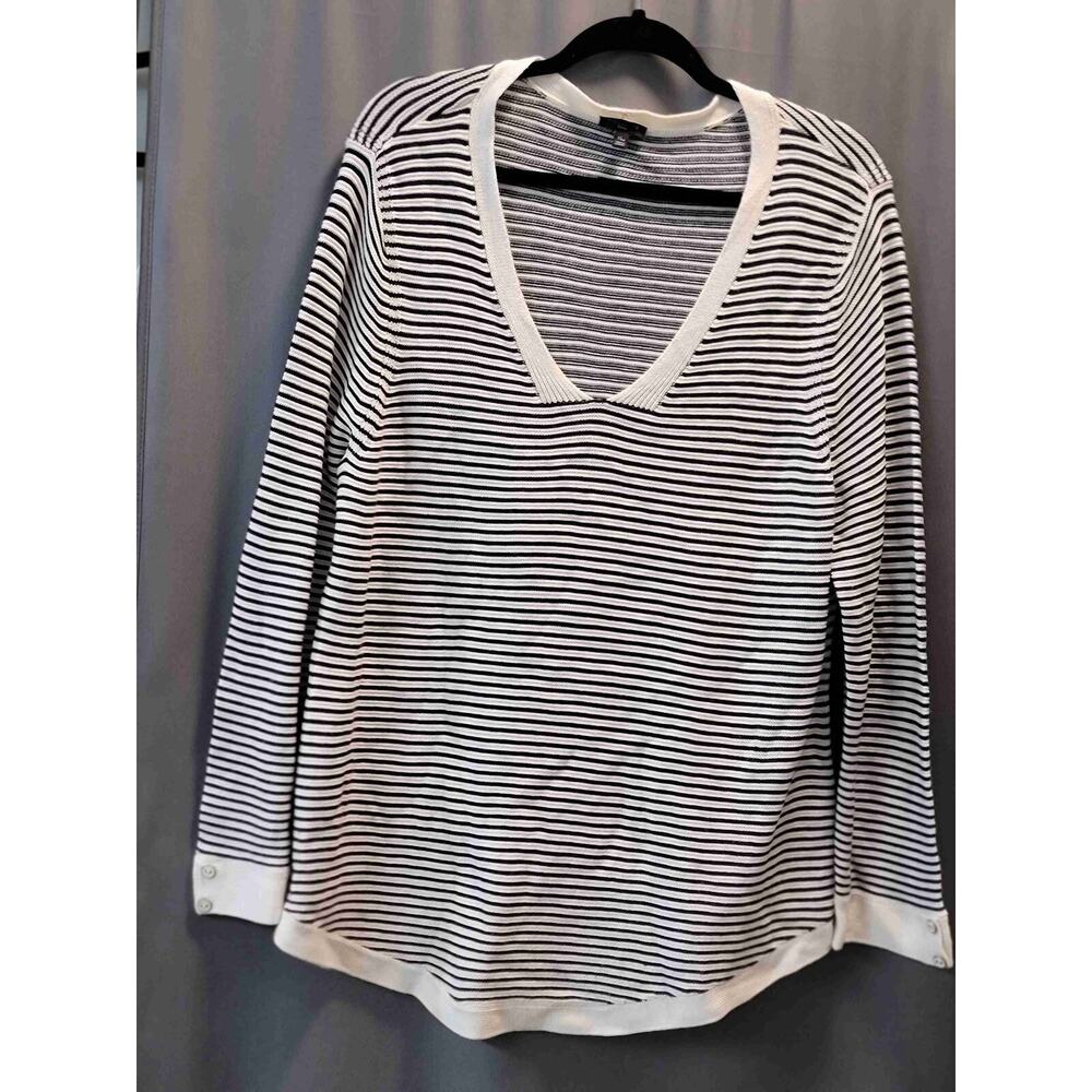 Talbots Black Striped Long Sleeve V-Neck Sweater Size XLP b55